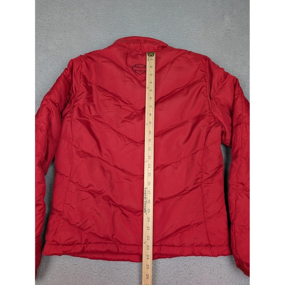 Harley Davidson Jacket Womens Tall Large Red Down Puffer Zip Riding Coat - Picture 11 of 13